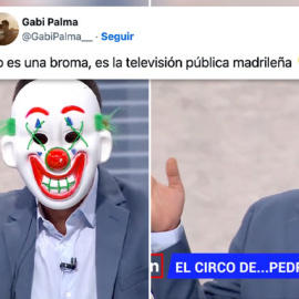 Antonio Naranjo se pone una careta de payaso para criticar a Pedro Sánchez en Telemadrid.