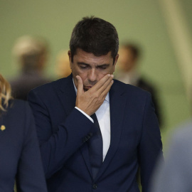 El presidente de la Generalitat Valenciana, Carlos Mazón, durante el funeral de Estado por las 237 víctimas de la DANA celebrado con motivo del primer aniversario de la tragedia.