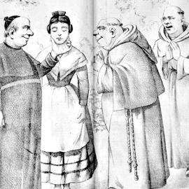 Ilustración crítica con los curas y la Iglesia publicada en el semanario El Motín.