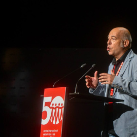 El president del CIEMEN, David Minoves, durant l'acte de celebració del 50è aniversari de l'entitat