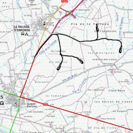 Mapa on se situarien els aerogeneradors, entre la Tallada d'Empordà, Verges i Bellcaire d'Empordà.
