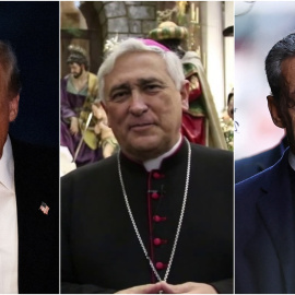 De izquierda a derecha, el presidente de EEUU, Donald Trump; el obispo de Cádiz, Rafael Zornoza; y el expresidente frances Nicolas Sarkozy.