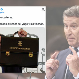 Un meme sobre Abascal como ministro de Vivienda y una imagen de Feijóo este miércoles en el Congreso.X