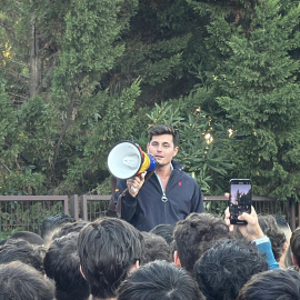 El agitador ultra, Vito Quiles, en el campus de Somosaguas de la Universidad Complutense.