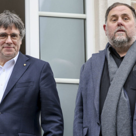 Carles Puigdemont y Oriol Junqueras en la reunión que mantuvieron en Waterloo (Bélgica) en enero del 2025.