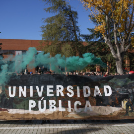 Pasacampus en la  facultad de Agrónomos de la UPM con motivo de la huelga general por la universidad pública, en Madrid (España).