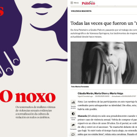 Portada de la revista Luzes donde se publicó el reportaje en gallego, y captura de pantalla de la pieza en la web de Público.