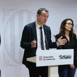 El conseller d'Agricultura, Òscar Ordeig, en la roda de premsa sobre la pesta porcina que va fer divendres.