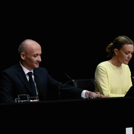 La presidenta de Inditex, Marta Ortega, y el consejero delegado, Óscar García, Maceiras, durante la Junta General de accionistas de Inditex celebrada en julio de 2025.