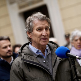 El presidente del Partido Popular, Alberto Núñez Feijóo, durante un acto en Extremadura.