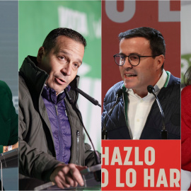 Candidatos a las elecciones de Extremadura: María Guardiola, Óscar Fernández, Miguel Ángel Gallardo e Irene de Miguel.