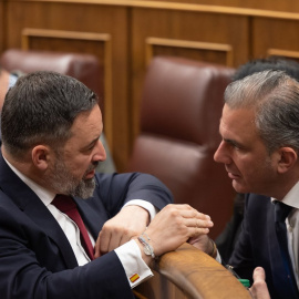 El líder de Vox, Santiago Abascal y Javier Ortega Smith en el Congreso de los Diputados.