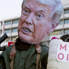 Manifestación en Seúl contra las acciones militares de Trump en Venezuela.