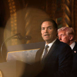 El secretario de Estado de EEUU, Marco Rubio, durante una rueda de prensa conjunta con el presidente Donald Trump.
