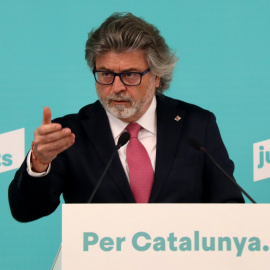 El vicepresident de Junts, Antoni Castellà, en roda de premsa aquest divendres a la seu del partit