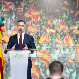 Imagen de archivo del presidente de VOX, Santiago Abascal, en una rueda de prensa.