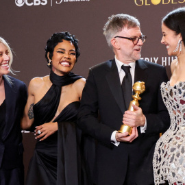Los miembros de 'Una batalla tras otra' ganadores de un Globo de Oro.