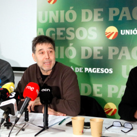 Roda de premsa d'Unió de Pagesos celebrada a Lleida aquest dimarts per valorar les pèrdues provocades per la pesta porcina.