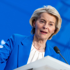 La presidenta de la Comisión Europea, Ursula von der Leyen, durante una rueda de prensa.