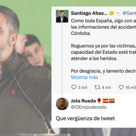 Santiago Abascal en una imagen de archivo, junto a su mensaje en X tras el accidente en Adamuz.