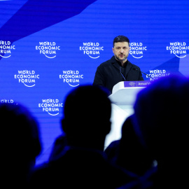 El presidente de Ucrania, Volodímir Zelenski, durante su intervención en el Foro de Davos.