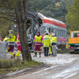 Trabajadores realizan tareas de retirada de los vagores.