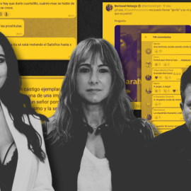Montaje con imágenes de Sarah Santaolalla, Ana Pardo de Vera y Héctor de Miguel, delante de capturas con algunos de los insultos que reciben en X y Telegram.