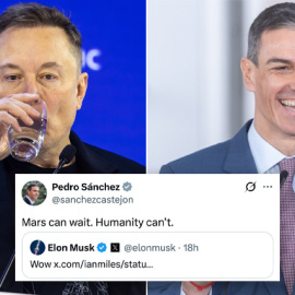 Elon Musk y Pedro Sánchez en dos fotos de archivo.