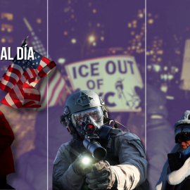 Fotomontaje con imágenes de las protestas en EEUU contra el ICE.