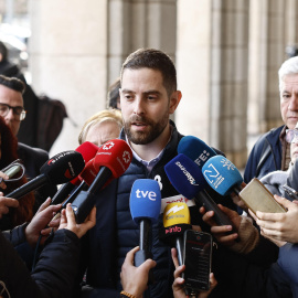 El secretario general del sindicato de maquinistas, Semaf, este miércoles tras en Madrid la reunión con el ministro de Transportes, Óscar Puente.