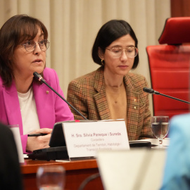 La consellera de Territori, Sílvia Paneque, compareix en comissió al Parlament per l'accident ferroviari de Gelida al costat de la consellera d'Interior, Núria Parlon