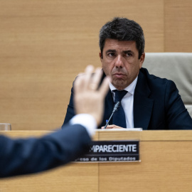 El expresidente de la Generalitat valenciana, Carlos Mazón, durante su comparecencia ante la comisión de la DANA en el Congreso de los Diputados