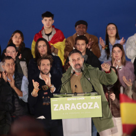 El presidente de Vox, Santiago Abascal durante el acto de fin de campaña de las autonómicas de Aragón, en Zaragoza.
