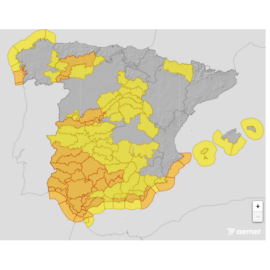 Mapa de avisos por fenómenos meteorológicos adversos del 7 de febrero de 2026 provocados por la borrasca Marta.