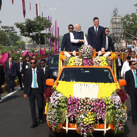 El presidente del Gobierno, Pedro Sánchez, durante la ceremonia de bienvenida en su viaje a la República de India en octubre de 2024.