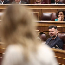 El portavoz de ERC en el Congreso, Gabriel Rufián, durante una sesión de control al Gobierno.