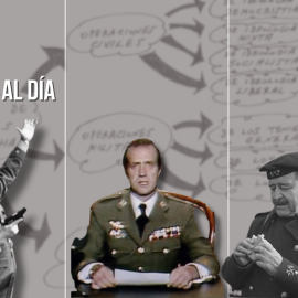 Fotomontaje con imágenes de Antonio Tejero, Juan Carlos I y Jaime Milans del Bosch.