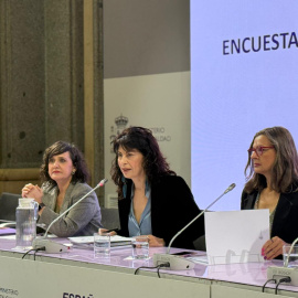 La secretaria de Estado de Igualdad, María Guijarro; la ministra de Igualdad, Ana Redondo; y la delegada del Gobierno contra la Violencia de Género, Carmen Martínez en la presentación de la Encuesta sobre la percepción social de la prostitución.