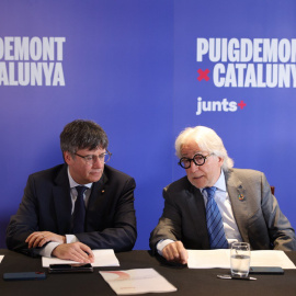 El líder de Junts, Carles Puigdemont, i el president de Foment del Treball, Josep Sánchez Llibre, en una imatge d'arxiu