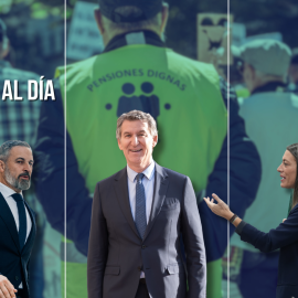 Fotomontaje con imágenes de Santiago Abascal, Alberto Núñez Feijóo y Miriam Nogueras.