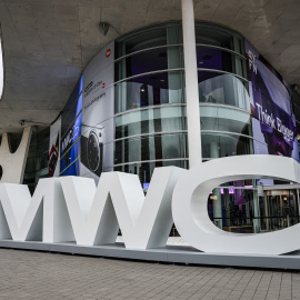 Logo del MWC a les portes del congrés