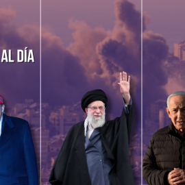 Fotomontaje con imágenes de Donald Trump, Alí Jameneí y Benjamín Netanyahu.