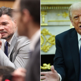 Gabriel Rufián y Donald Trump en dos fotografías.