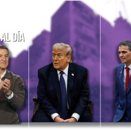 Fotomontaje con imágenes de Alberto Núñez Feijóo, Donald Trump y Pedro Sánchez.