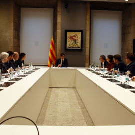 Imatge de la reunió del Consell de Diàleg Social de Catalunya celebrat aquest dissabte al Palau de la Generalitat. 07/03/2026