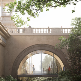 Una simulació del passadís cobert que connectarà els dos edificis del futur MNAC. 09/03/2026