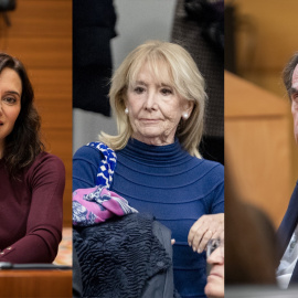 La presidenta de la Comunidad de Madrid, Isabel Díaz Ayuso; la expresidenta de la Comunidad de Madrid, Esperanza Aguirre y el expresidente del Gobierno de España, José María Aznar