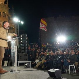 El líder de Vox, Santiago Abascal, durante su intervención en el acto de cierre de campaña para las elecciones en Castilla y León.