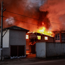 Lugar de un ataque ruso en Brovary, Kiev, el 14 de marzo de 2026.