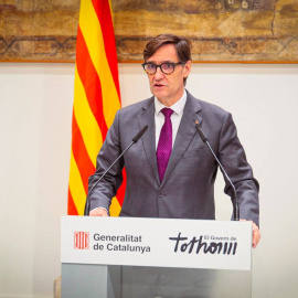 El president Salvador Illa en la declaración institucional después de retirar los presupuestos.